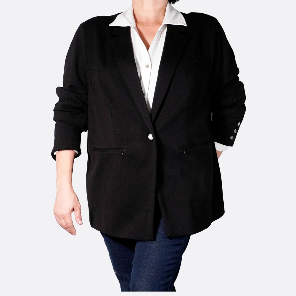 WynneLayers Ponte Knit Black Blazer Silver Button Detail Jacket Plus 2X XXL